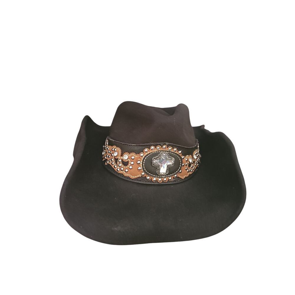Montana West Western Hat Shapeable Brown Rhinestone Cross large cowgirl